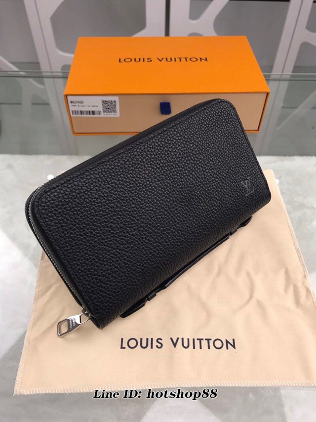 路易威登LV錢包 M62465 LV黑色小牛皮大號男士手拿長錢包 錢夾 xxlv2298